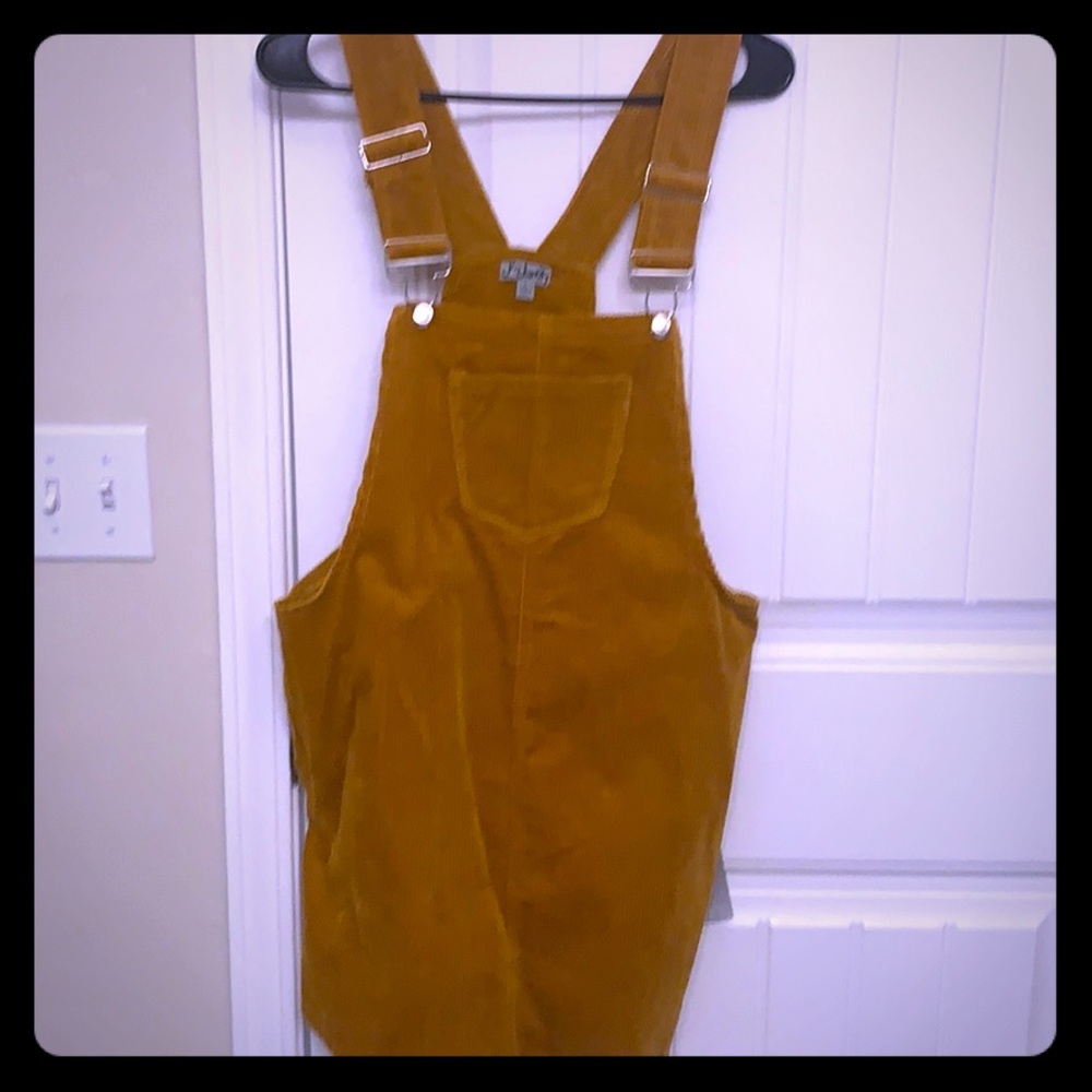 Cute burnt orange, corduroy, overall dress
